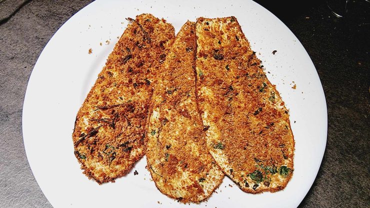 Panierte Auberginen: keine Eier und kein Braten. weniger als 40 kcal haben